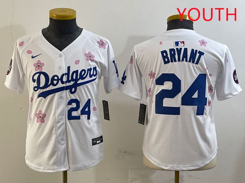 Youth Los Angeles Dodgers #24 Bryant White Sakura Edition 2025 Nike MLB Jersey style 8